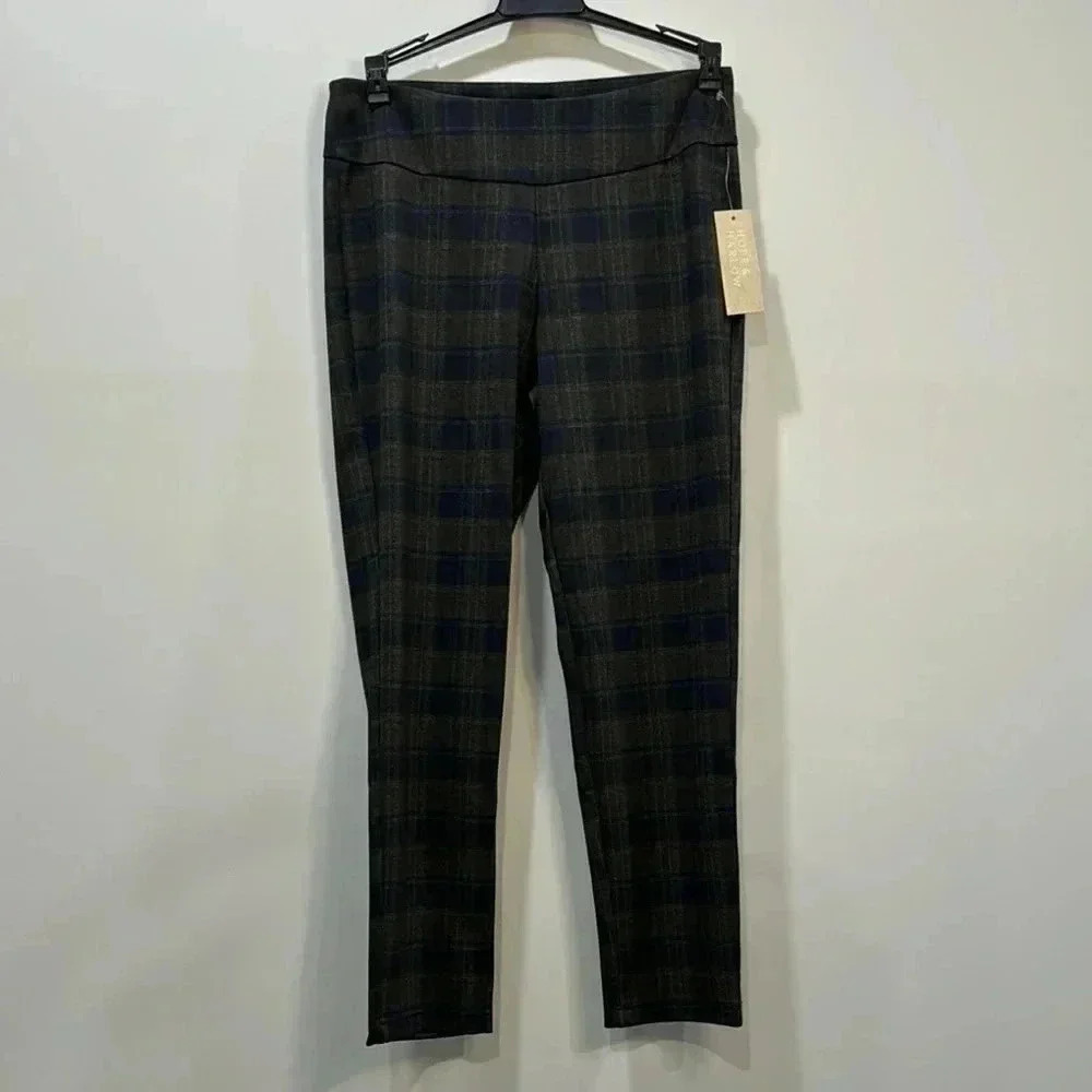 HOPE & HARLOW PULL-ON PLAID PRINT SLIM ANKLE PANTS SIZE MEDIUM